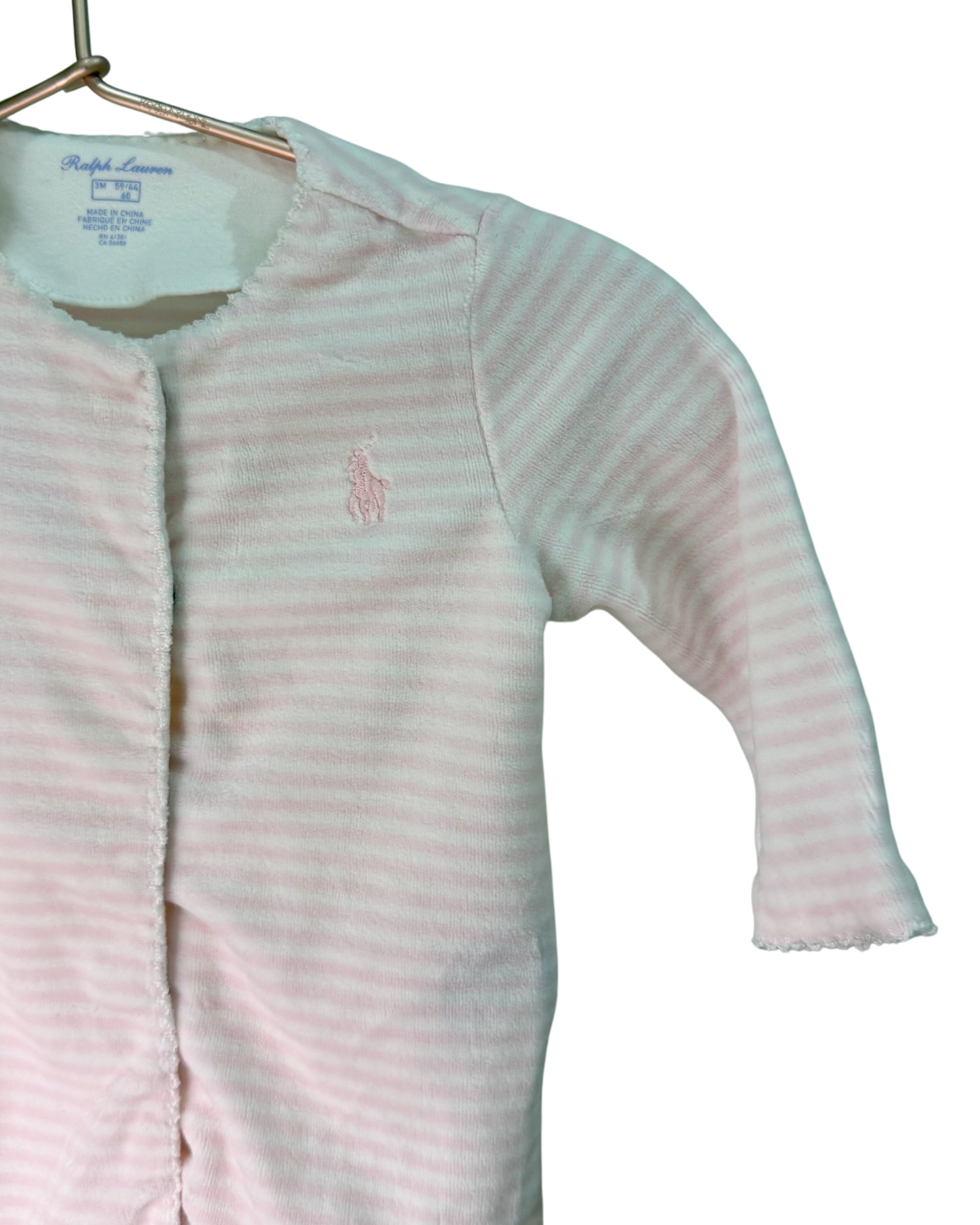 Ralph Lauren Velour Striped Onesie & Beanie Set