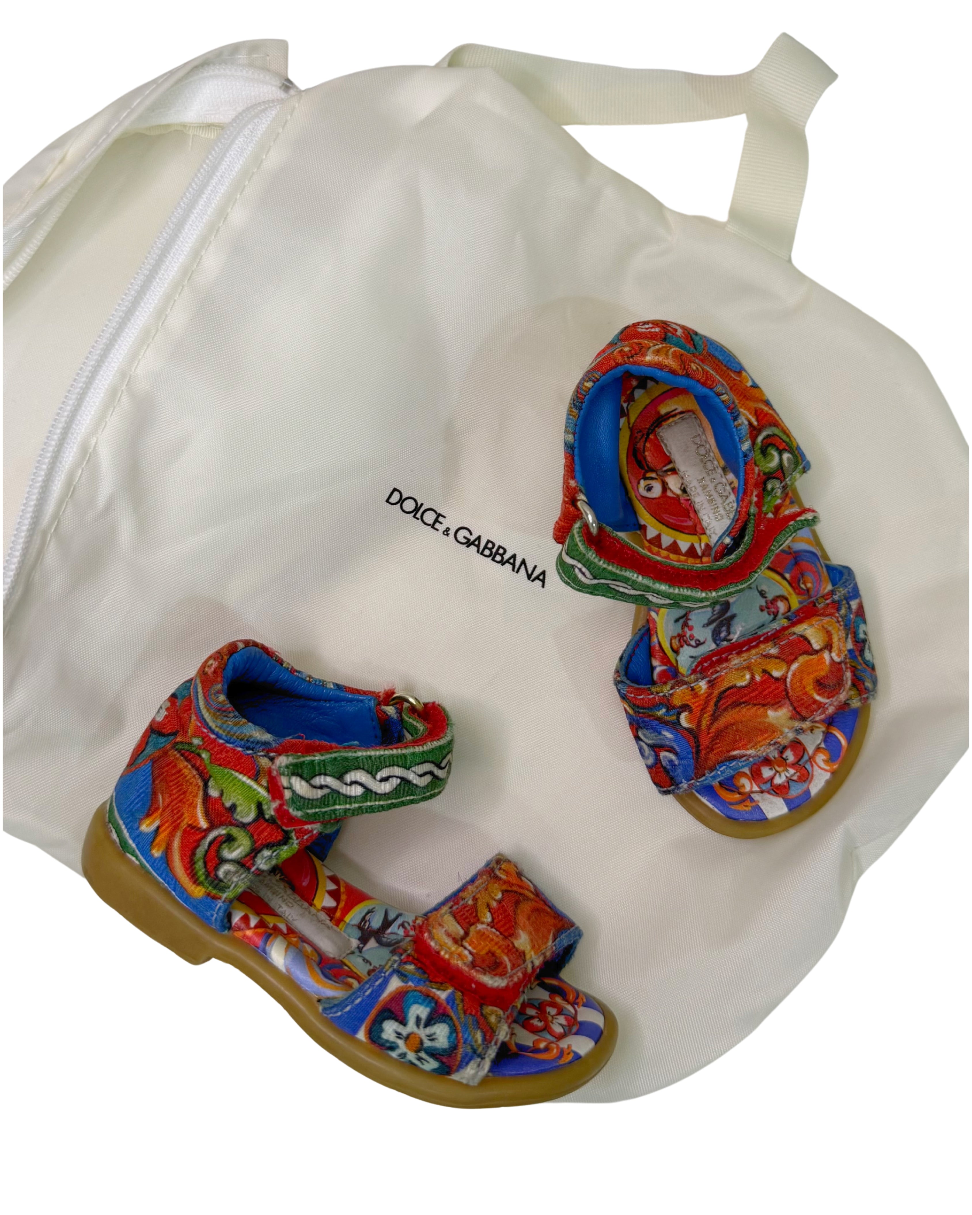DOLCE & GABBANA Carretto Siciliano Print Sandals 19EU