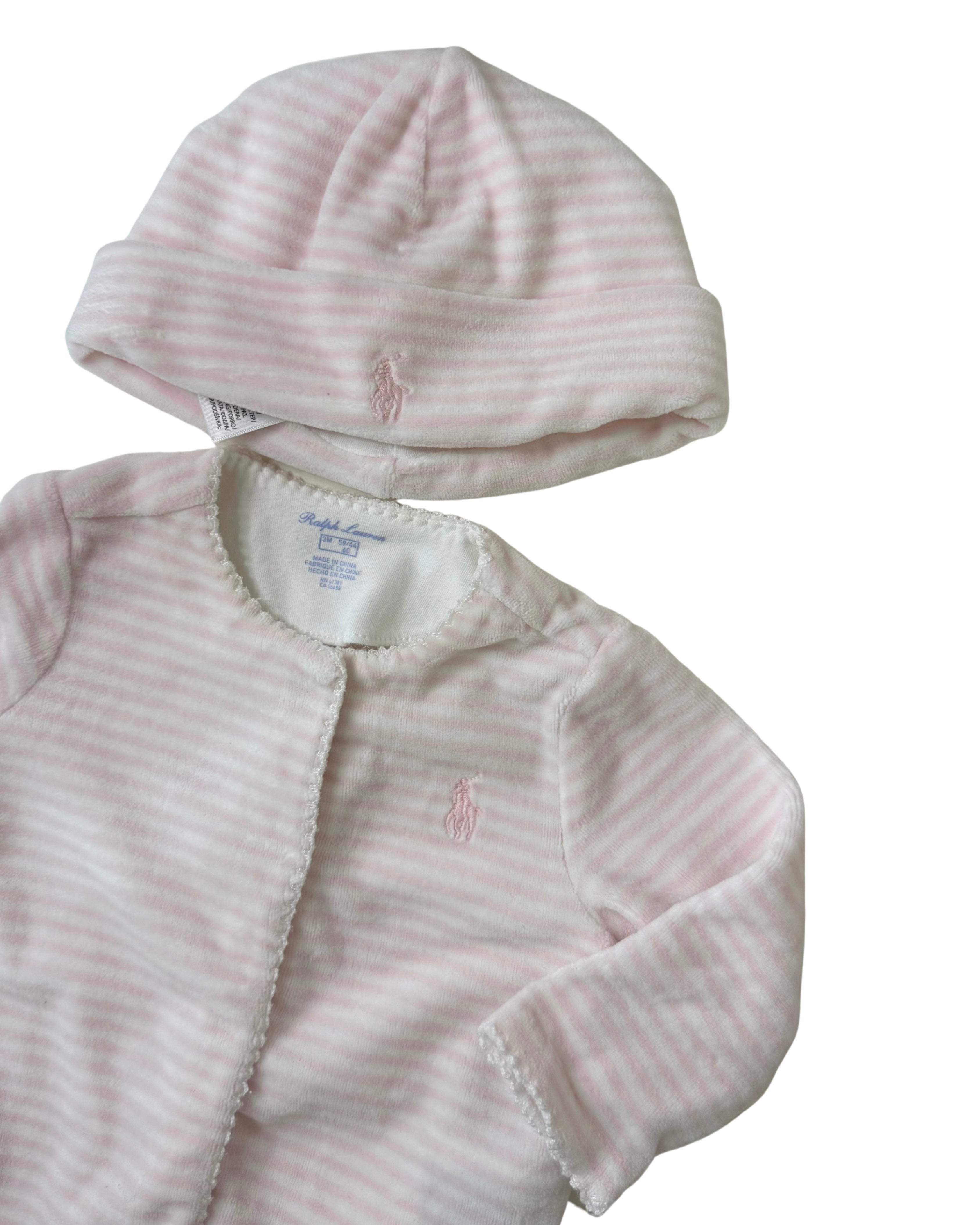 Ralph Lauren Velour Striped Onesie & Beanie Set